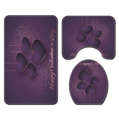 Zeegle Love Heart Print Zavjesa za tuš Zavjesa za kupaonicu Set prostirki za WC U tip Podnožje Tepih Neklizajući Otirač za WC Pribor za kupanje