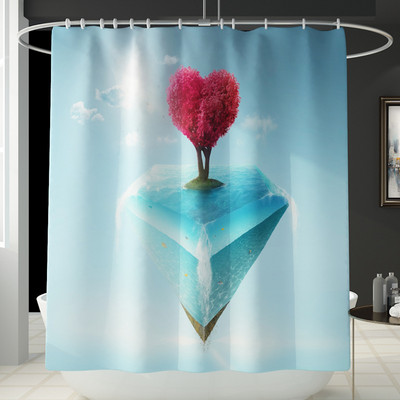 Zeegle Love Heart Print Zavjesa za tuš Zavjesa za kupaonicu Set prostirki za WC U tip Podnožje Tepih Neklizajući Otirač za WC Pribor za kupanje