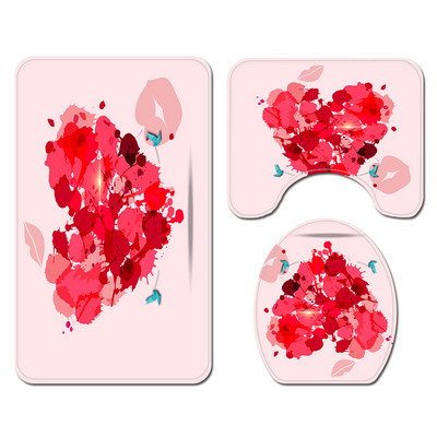 Zeegle Love Heart Print Zavjesa za tuš Zavjesa za kupaonicu Set prostirki za WC U tip Podnožje Tepih Neklizajući Otirač za WC Pribor za kupanje