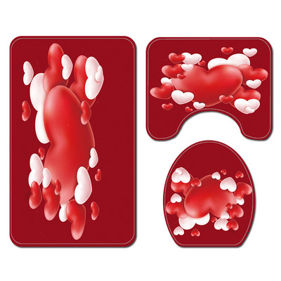 Zeegle Love Heart Print Zavjesa za tuš Zavjesa za kupaonicu Set prostirki za WC U tip Podnožje Tepih Neklizajući Otirač za WC Pribor za kupanje