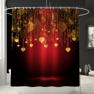 Zeegle Love Heart Print Zavjesa za tuš Zavjesa za kupaonicu Set prostirki za WC U tip Podnožje Tepih Neklizajući Otirač za WC Pribor za kupanje