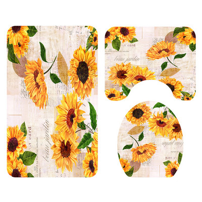 Gėlių Europos stiliaus namų dekoro tualeto kilimėlis vonios kilimėlis ir dušo užuolaidų rinkinys vonios kambario kilimų rinkinys neslystantis vonios kilimėlis kojoms