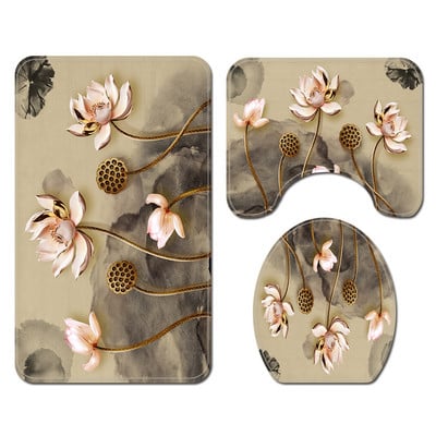 Gėlių Europos stiliaus namų dekoro tualeto kilimėlis vonios kilimėlis ir dušo užuolaidų rinkinys vonios kambario kilimų rinkinys neslystantis vonios kilimėlis kojoms