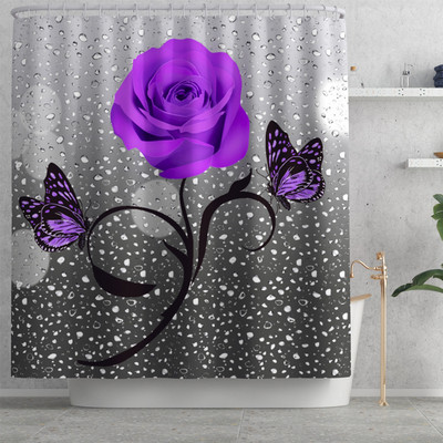 Ziedu vannas paklājiņš un dušas aizkaru komplekts Dušas aizkars ar āķiem Vannas paklāji Neslīdoši vannas istabas paklājs tualetes kāju paliktnis vannas paklājiņš