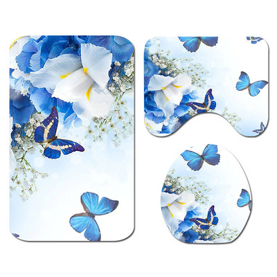 Ziedu vannas paklājiņš un dušas aizkaru komplekts Dušas aizkars ar āķiem Vannas paklāji Neslīdoši vannas istabas paklājs tualetes kāju paliktnis vannas paklājiņš