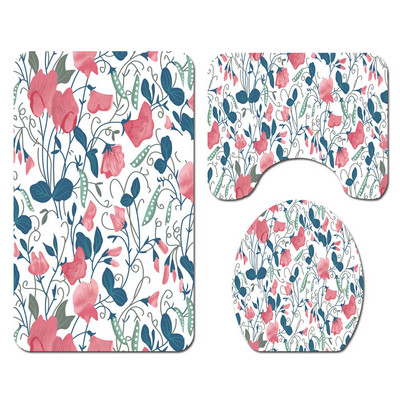 Ziedu vannas paklājiņš un dušas aizkaru komplekts Dušas aizkars ar āķiem Vannas paklāji Neslīdoši vannas istabas paklājs tualetes kāju paliktnis vannas paklājiņš