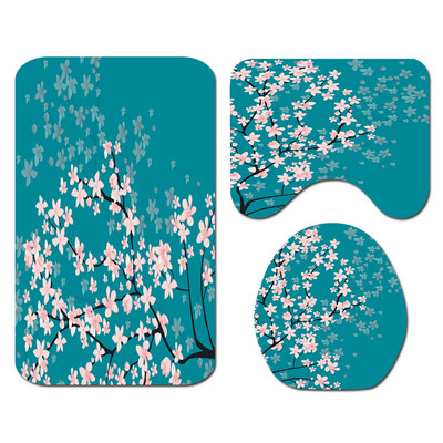 Ziedu vannas paklājiņš un dušas aizkaru komplekts Dušas aizkars ar āķiem Vannas paklāji Neslīdoši vannas istabas paklājs tualetes kāju paliktnis vannas paklājiņš