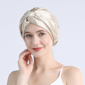 100 Mulberry Silk Turban Bonnets Sievietēm Twisted Sleeping Night Cap 19 Momme Pure Silk Hair Wrap Cap Forly Ladies Headwrap