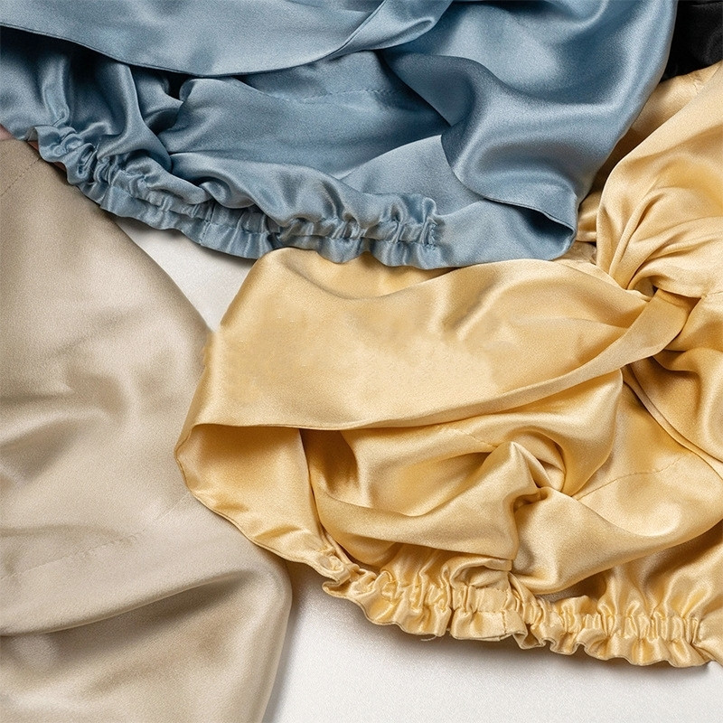 100 Mulberry Silk Turban Bonnets Sievietēm Twisted Sleeping Night Cap 19 Momme Pure Silk Hair Wrap Cap Forly Ladies Headwrap