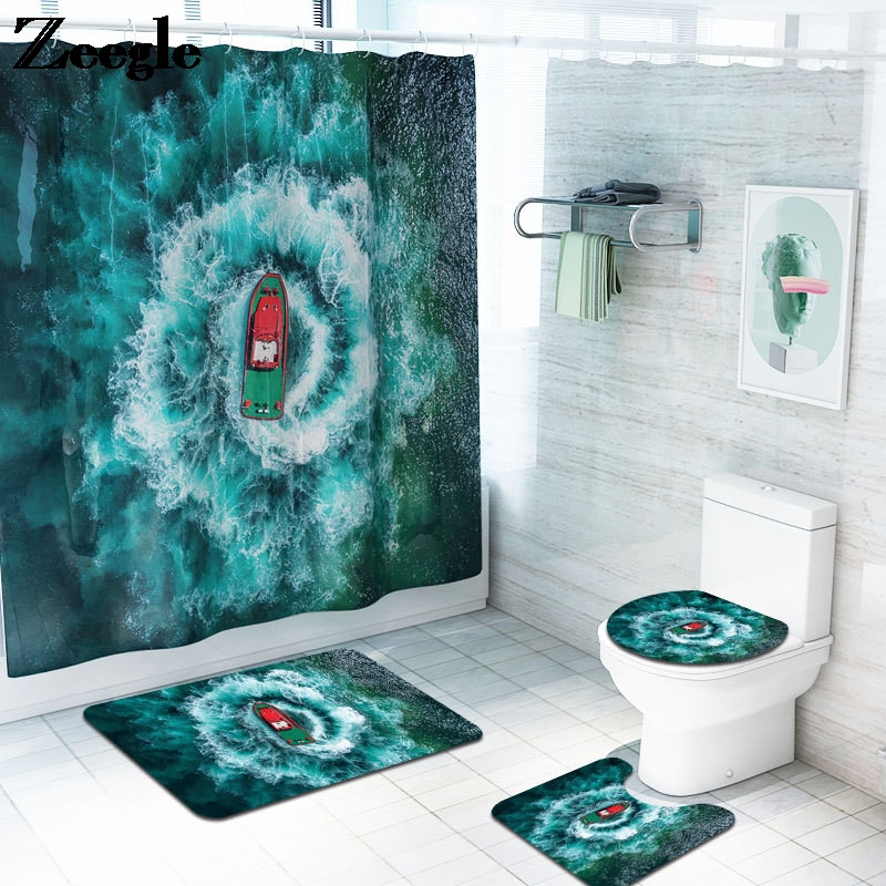 Set prostirki za kupanje sa slikovitim uzorkom pastoralnog stila s vodootpornom zavjesom za tuš Upijajuća podna prostirka za WC Podna prostirka za kupaonicu Tepisi za kupaonicu