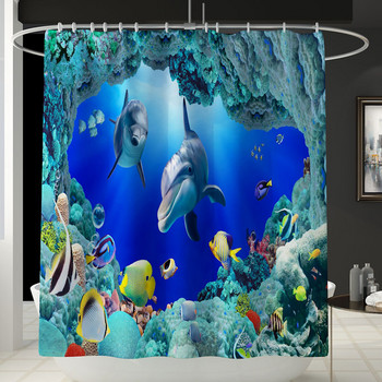 Sea World Pattern Подложки за баня Килим за душ Килим Комплект за баня със завеса за баня Фланелена подложка за баня Подложка за крака в банята