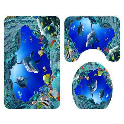 Sea World Pattern vannas paklāji dušas istabas paklāja paklājs vannas istabas komplekts ar vannas aizkaru flaneļa vannas istabas grīdas paklājiņš vannas istabas kāju paklājiņš