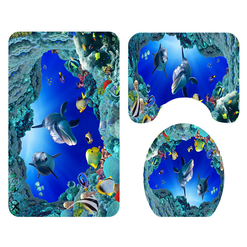 Sea World Pattern vannas paklāji dušas istabas paklāja paklājs vannas istabas komplekts ar vannas aizkaru flaneļa vannas istabas grīdas paklājiņš vannas istabas kāju paklājiņš