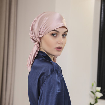 100% Mulberry Silk Sleeping Cap Night Women Solid 19 Momme με ελαστική κορδέλα για περιποίηση μαλλιών Μακριά μαλλιά μεταξωτό καπό ύπνου