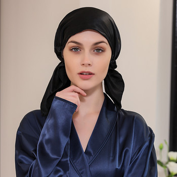 100% Mulberry Silk Sleeping Cap Night Women Solid 19 Momme με ελαστική κορδέλα για περιποίηση μαλλιών Μακριά μαλλιά μεταξωτό καπό ύπνου