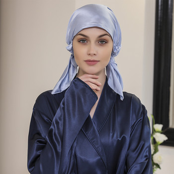 100% Mulberry Silk Sleeping Cap Night Women Solid 19 Momme με ελαστική κορδέλα για περιποίηση μαλλιών Μακριά μαλλιά μεταξωτό καπό ύπνου