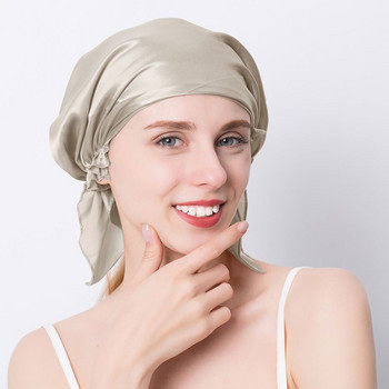 100% Mulberry Silk Sleeping Cap Night Women Solid 19 Momme με ελαστική κορδέλα για περιποίηση μαλλιών Μακριά μαλλιά μεταξωτό καπό ύπνου