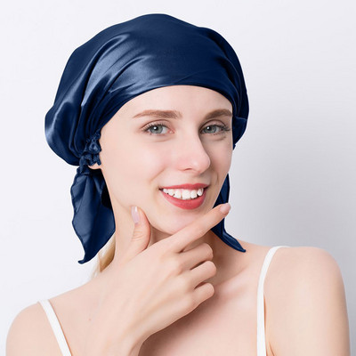 100% eperfa selyem hálósapka éjszakai női Solid 19 Momme rugalmas szalaggal a hajápoláshoz Hosszú haj selyem alvó sapka