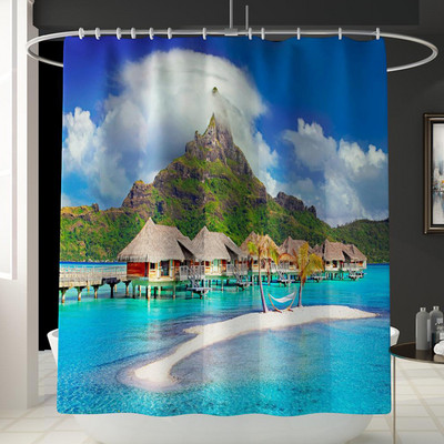 Zeegle 3D drukāts dabīgs tualetes paklāja komplekts ar dušas aizkaru, mikrošķiedras vannas istabas kāju paklājiņš Neslīdošs grīdas paklājs tualetes dekoru paklājs