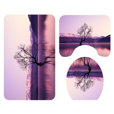 Zeegle 3D drukāts dabīgs tualetes paklāja komplekts ar dušas aizkaru, mikrošķiedras vannas istabas kāju paklājiņš Neslīdošs grīdas paklājs tualetes dekoru paklājs