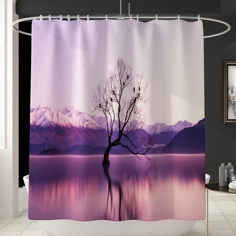 Zeegle 3D drukāts dabīgs tualetes paklāja komplekts ar dušas aizkaru, mikrošķiedras vannas istabas kāju paklājiņš Neslīdošs grīdas paklājs tualetes dekoru paklājs