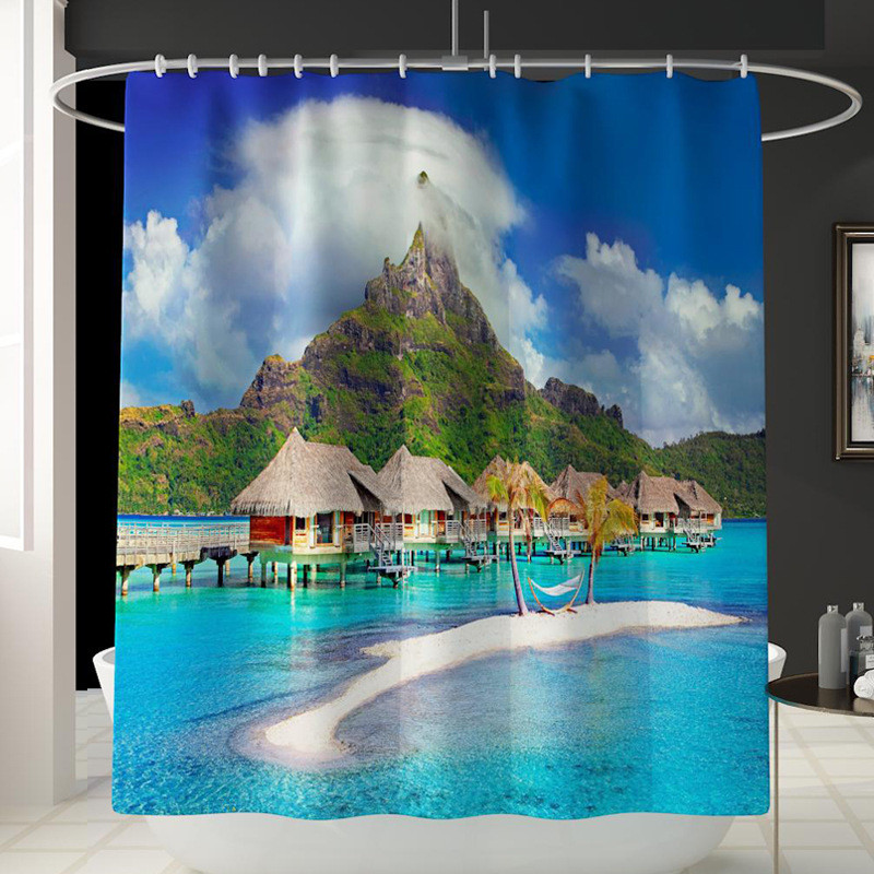 Zeegle 3D drukāts dabīgs tualetes paklāja komplekts ar dušas aizkaru, mikrošķiedras vannas istabas kāju paklājiņš Neslīdošs grīdas paklājs tualetes dekoru paklājs