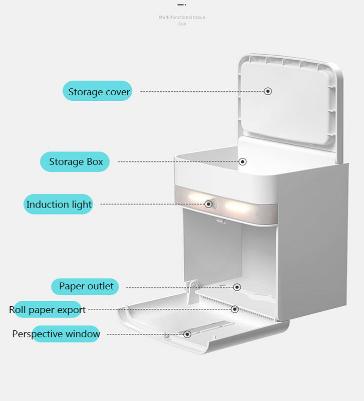 Zidni držač toaletnog papira s indukcijskim svjetlom Višenamjenski stalak za pohranu Vodootporni držač toaletnog papira Kupaonski pribor