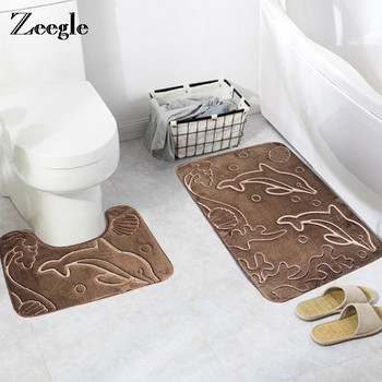 Zeegle Dolphin Embossed 2бр. Комплект постелки за баня Комплект фланелени килими за баня Противоплъзгащи се тоалетни килими Подложки за баня Килими за душ