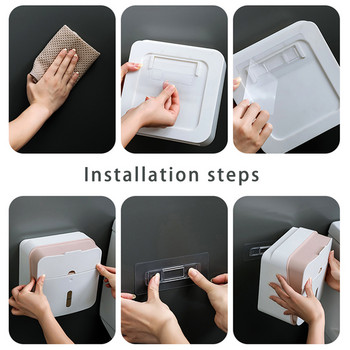Кутия за тоалетни кърпички Перфорирана безплатна монтирана на стена кутия за хартия Водоустойчива стойка за баня Стенен кухненски държач за съхранение