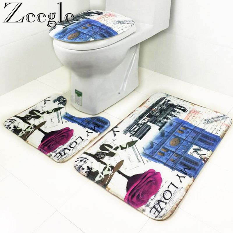 Zeegle 3 kom/set Prostirka za kupaonicu Upijajuće podne prostirke za kupaonicu Prostirke za kupaonicu Neklizajući tepih Kupaonska prostirka za noge Komplet kupaonskih prostirača WC prostirke