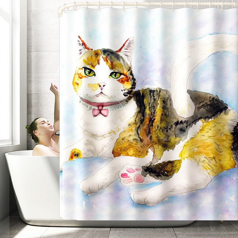 Vannas istabas paklāju dušas aizkaru komplekts kaķim apdrukāts paklājs grīdas paklājs tualetes vannas paklāja komplekts vannas istabas dekors aizkari neslīdošs paklāja paliktnis