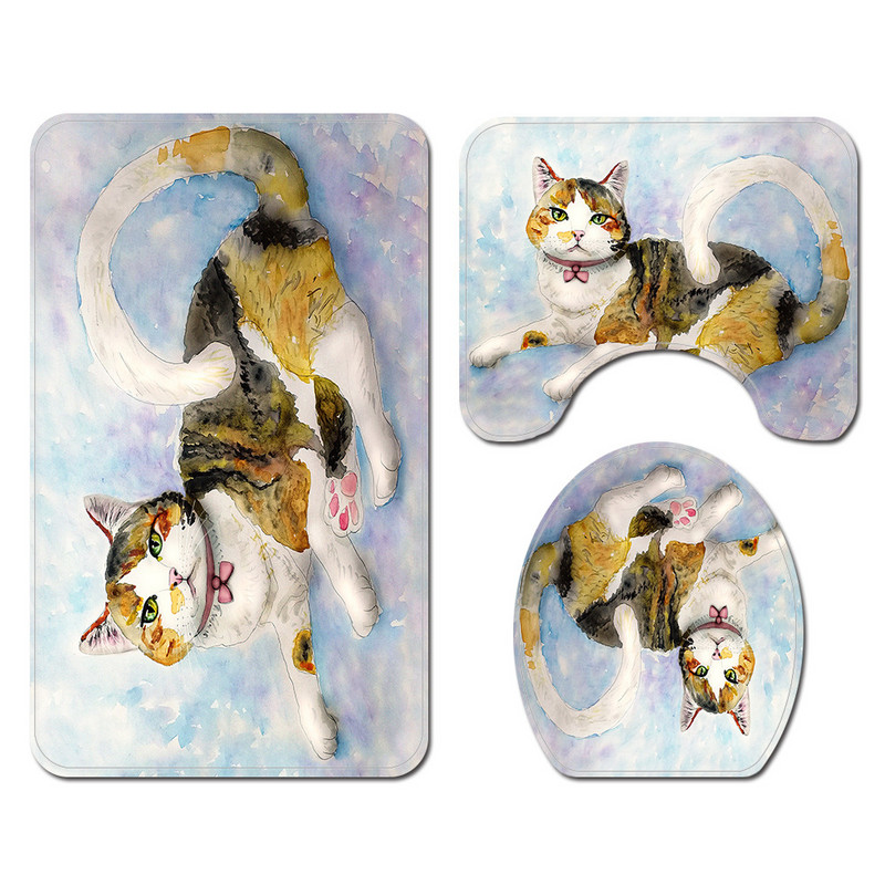 Vannas istabas paklāju dušas aizkaru komplekts kaķim apdrukāts paklājs grīdas paklājs tualetes vannas paklāja komplekts vannas istabas dekors aizkari neslīdošs paklāja paliktnis