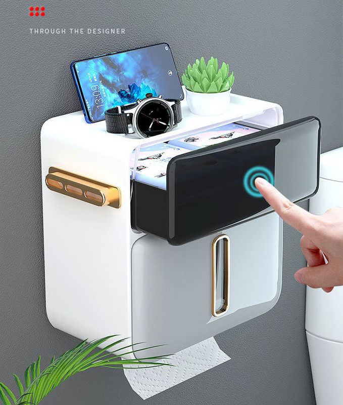 Vodootporna zidna prijenosna kutija za pohranjivanje toaletnog papira bez bušenja, stalak za rolu papira kutija s ladicama kupaonica