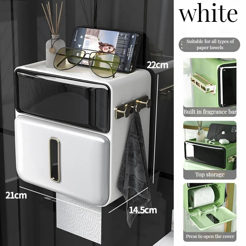 Vodootporna zidna prijenosna kutija za pohranjivanje toaletnog papira bez bušenja, stalak za rolu papira kutija s ladicama kupaonica