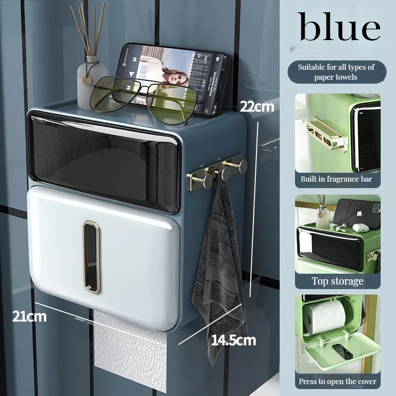 Vodootporna zidna prijenosna kutija za pohranjivanje toaletnog papira bez bušenja, stalak za rolu papira kutija s ladicama kupaonica