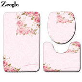 Valentīndienas stila vannas paklājiņš vannas istabā Tualetes sēdekļa spilvens Mājas noformējums Ūdensnecaurlaidīgs pēdu paklāja komplekts vannas istabas paklājā