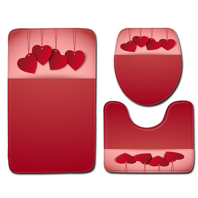 Valentīndienas stila vannas paklājiņš vannas istabā Tualetes sēdekļa spilvens Mājas noformējums Ūdensnecaurlaidīgs pēdu paklāja komplekts vannas istabas paklājā