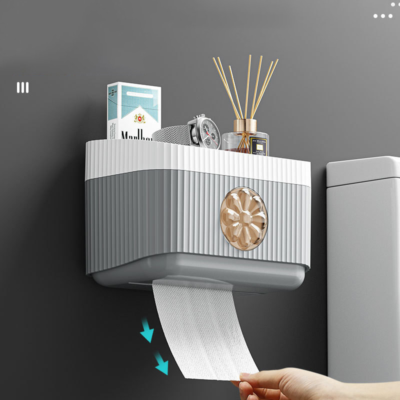 Daudzfunkcionāla noņemama tualetes rullīšu papīra kaste Pie sienas stiprināma ūdensnecaurlaidīga salvešu kastīte Augšējais uzglabāšanas turētājs Vannas istabas organizatora kastes