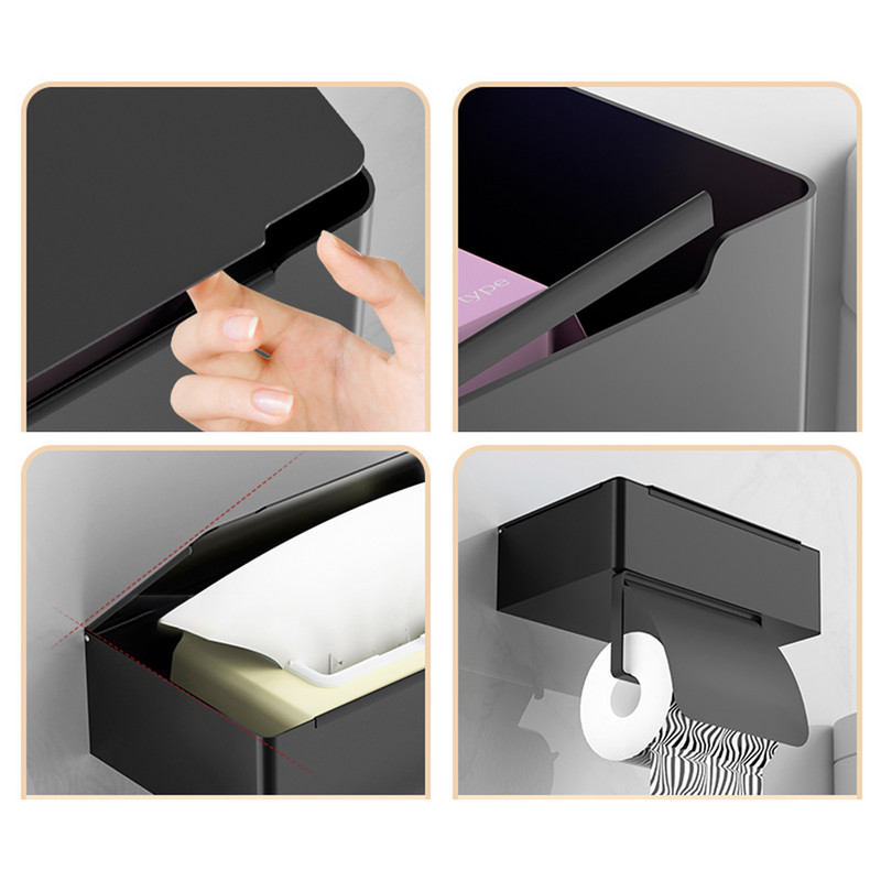 Držač role toaletnog papira s policom Držač toaletnog papira bez bušenja s kutijom za vlažne maramice Držač toaletnog papira za kupaonicu