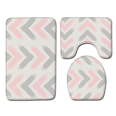 Tualetes paklājiņš vannas istabā Ūdensizturīgs pretslīdošs pēdu paklāja komplekts Gradient Stripes Print Vannas paklājiņš Mājas apdares paklājs