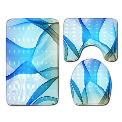 Tualetes paklājiņš vannas istabā Ūdensizturīgs pretslīdošs pēdu paklāja komplekts Gradient Stripes Print Vannas paklājiņš Mājas apdares paklājs