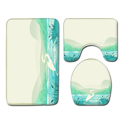 Tualetes paklājiņš vannas istabā Ūdensizturīgs pretslīdošs pēdu paklāja komplekts Gradient Stripes Print Vannas paklājiņš Mājas apdares paklājs