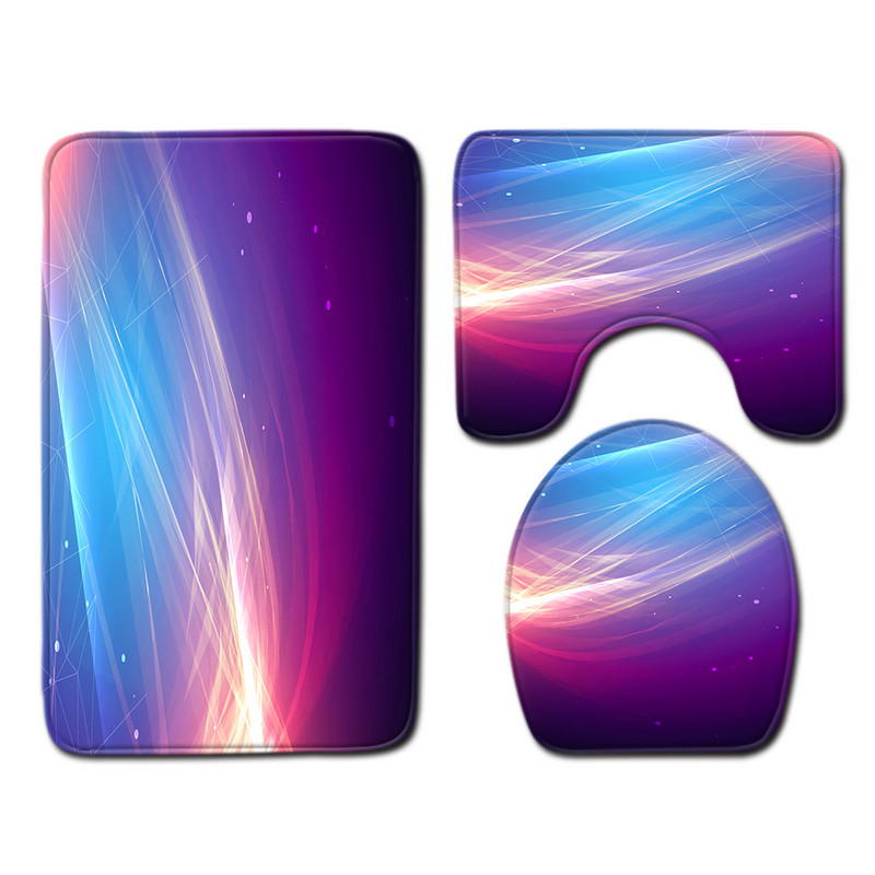 Tualetes paklājiņš vannas istabā Ūdensizturīgs pretslīdošs pēdu paklāja komplekts Gradient Stripes Print Vannas paklājiņš Mājas apdares paklājs