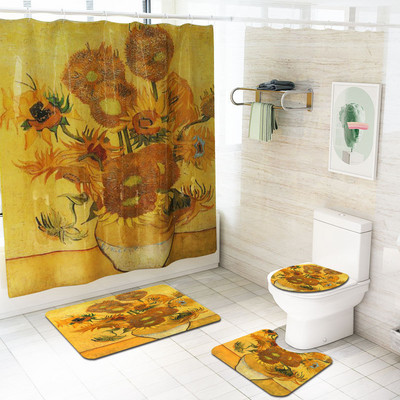 Zeegle vannas paklājiņa komplekts ar dušas aizkaru dabīgā raksta vannas aizkaru pjedestāla paklājs, mazgājams durvju paklājiņš, neslīdošs tualetes kāju paklājs