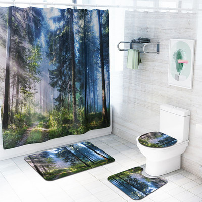 Zeegle vannas paklājiņa komplekts ar dušas aizkaru dabīgā raksta vannas aizkaru pjedestāla paklājs, mazgājams durvju paklājiņš, neslīdošs tualetes kāju paklājs