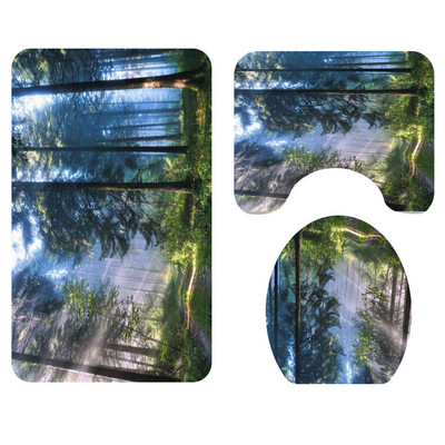 Zeegle vannas paklājiņa komplekts ar dušas aizkaru dabīgā raksta vannas aizkaru pjedestāla paklājs, mazgājams durvju paklājiņš, neslīdošs tualetes kāju paklājs