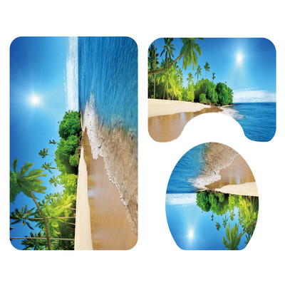 Zeegle vannas paklājiņa komplekts ar dušas aizkaru dabīgā raksta vannas aizkaru pjedestāla paklājs, mazgājams durvju paklājiņš, neslīdošs tualetes kāju paklājs