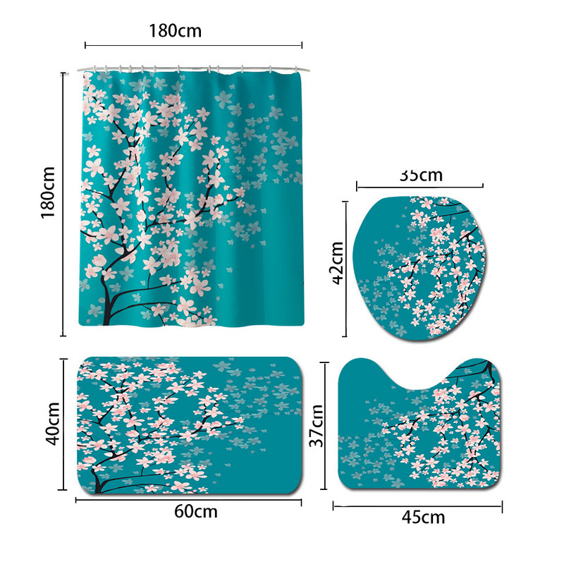 Klasisks ziedu vannas paklājs vannas istabai, neslīdošs mikrošķiedras vannas paklājiņš un dušas aizkaru komplekts Vannas paklājs tualetes vannas istabas paklājs