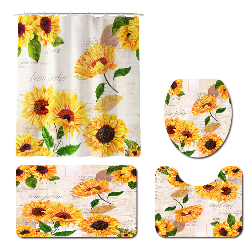 Cvjetni set prostirki za kupaonicu Prostirka za kupaonicu i set zavjesa za tuš Protuklizna prostirka za tuširanje Kupaonski tepih za noge Dekoracija doma Podna prostirka za WC školjku