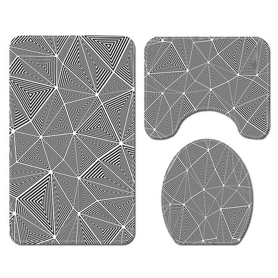 Vannas paklājiņš un ūdensnecaurlaidīgs dušas aizkaru komplekts 3D svītru drukāšana Vannas istabas paklāja paklājs flaneļa U-veida tualetes paklājs Neslīdošs kāju paklājiņš